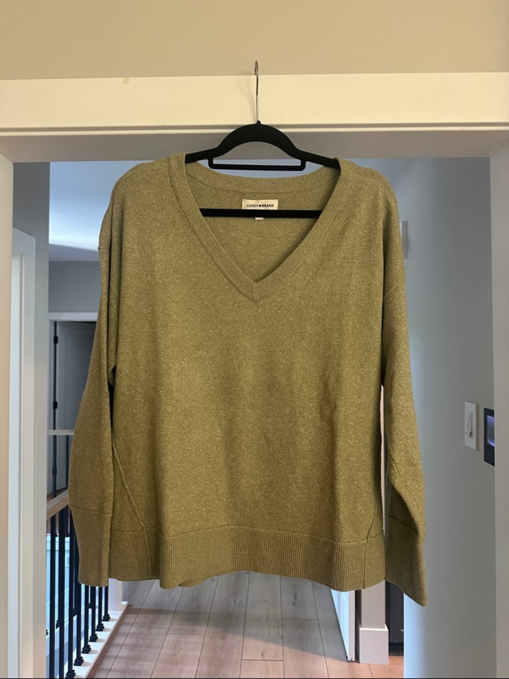 Lucky Brand Olive Green V-Neck Pullover Sweater